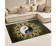 WowPrint - Tappeto Tribale Tai Chi Mandala, Lavabile, Leggero, per Cucina, Sala da Pranzo, Soggiorno, Camera da Letto, Arredamento casa, 160 x 122 cm, Multi, 203 x 147 cm