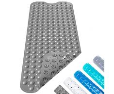 LUZOON Tappetino Antiscivolo 100 x 40cm per Vasca da Bagno e Doccia,Extra Lungo con Ventose Bath Mat Universale per Bagno, in PVC,Antibatterico,Resistente alla Muffa,Lavabili in Lavatrice (Grigio)