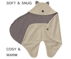 IIOOII - Copertina avvolgente in cotone e pile, provvista di cappuccio, per neonati da 0 a 18 mesi