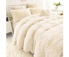 Lanqinglv Set Copripiumino in Peluche con 2 Federa,Copripiumino 200x200 Set,Set di biancheria da letto termica in morbido pile,Copripiumino bianco con chiusura a cerniera Coperta di flanella