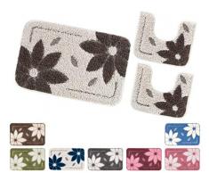 emmevi Tappeto Bagno Set 3 Pezzi Fiori Morbido Girowater Parure Assorbente Shaggy Retro Antiscivolo MOD.ASSO4 Set 3 Pezzi Beige
