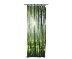 Home fashion 48133-868 - Tenda con Passanti, Stampa Digitale, Motivo: Bosco, Tessuto Decorativo Effetto Seta, 245 x 120 cm, Colore Verde