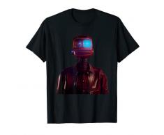 Robot In Una Giacca In Pelle Plaid 80S Fotocamera In Testa Anthro Maglietta