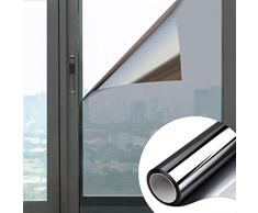 Laputaqua Pellicola Specchio da Finestra Riflettente Vetri Pellicola Finestre Privacy Adesivo Oscurante Da Vetro Anti 99% UV Unidirezionale Controllo del Calore Adatto per Ufficio Casa (90X300 CM)