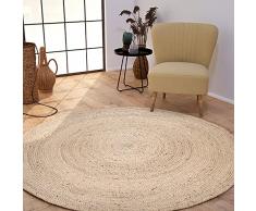 TT Home Tappeto Fibra Naturale Juta Soggiorno Rotondo Etnico Boho Fatto A Mano Bordura, Colore:Ivory 2, Dimensione:80 cm Rund
