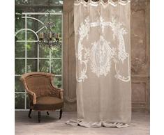 Blanc Mariclo Set 2 pannelli tenda con decoro pizzo 100% lino bianco 140x300 cm