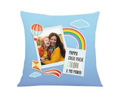 Babloo Cuscino per la Mamma Arcobaleno Personalizzabile con Foto Idea Regalo Festa della Mamma (50X50cm)
