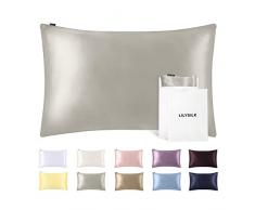 Lilysilk - Federa singola in seta, antiacaro, protegge i capelli, mod. 19 Momme, grigio argentato, 65 x 65 cm