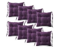 Cuscino per sedie da esterno 8 pezzi 40x40 cm viola - in spesso tessuto da rivestimento, con morbida imbottitura, con lacci da legare - per sedie da giardino, panchina, dondolo da giardino, pallet