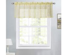 CAROMIO Mantovana gialla in voile, per cucina, bar, tende con pompon pesanti per finestre, cucina, caffè, 150 x 35 cm