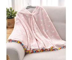 MSM Pigro Divano Coperta, Mantello Piccolo Trapunta Single Thick Caldo Inverno Estate Coperta Aria condizionata Flanella Scialle-Rosa 140x140cm