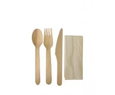 Set Posate Usa e Getta Imbustate - Posate Monouso in Legno 16 CM,Cucchiaio Forchetta Coltello Biodegradabili - no plastica - con Salvietta e Forchette Usa e Getta (50 pezzi)