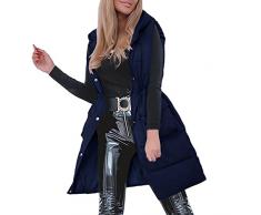 Trapuntato Giubbotto con Cappuccio Cappotto Senza Maniche da Donna Parkar Gilet Lungo con Cappuccio Cappotto Imbottito Caldo con Tasche Cappotto da Esterno Trapuntino Termico Giacca con (Blue, S)