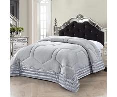 Trapunta Letto Matrimoniale 265x265 cm Piumone imbottitura da 350 gr/mq morbida e soffice pile coral colore Grigio