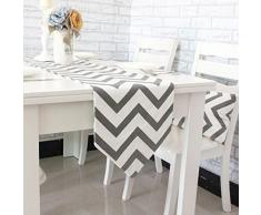 UKGiftOnline Runner da tavola, fantasia a zig-zag, in cotone misto lino, stampa bianca (disponibile in giallo, nero, arancione, blu marino, verde acqua, grigio), Cotone/cotone misto/lino, Grey, 30x160cm