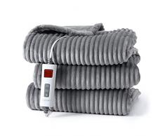 Coperta elettrica con spegnimento automatico, 130 x 180 cm, coperta termica elettrica con 6 livelli di riscaldamento, timer da 10 ore, lavabile, certificato TÜV SÜD GS, grigio