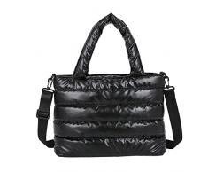 HIMS Borsa a tracolla trapuntata alla moda in traliccio da donna Borsa da donna in nylon imbottito borse hobo cotone abbigliamento plaid borse imbottite in cotone tote, Nero , 34CM*23CM*17CM