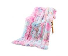 Galatée 160 * 200cm Elegante di Alta qualità Coperta Double Face Color Arcobaleno Plaid in Flanella di Pile Morbidissima Calda per Divano e Letto,Morbida Coperte di Microfibra Morbida Arcobaleno