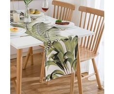 Runner Tavola Moderno Salotto Runner Tavolo Centrini Piante Verdi Tropicale di Fiori Tovaglia di Lino Decorazione Primavera per Tavolo da Pranzo per Festival，Picnic，Feste，Cucina，Matrimoni，33x183CM