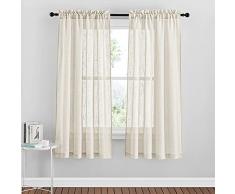 PONY DANCE - Tenda effetto lino semitrasparente, con passante, superficie ruvida, 2 pezzi, 160 x 132 cm (altezza x larghezza), beige