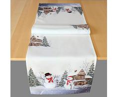 Kamaca - Runner da tavola natalizio e invernale, serie “Pupazzi di neve” con stampa a tema (runner da 40 x 140 cm, multicolore)