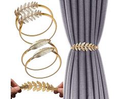 W Rxkiocs 4PCS Ferma Tende Fermatende e Raccogli Tenda doro Legami Elastici Regolabili per La Casa Camera da Letto Ufficio Hotel Collegato Tende Decorative (Foglie, Piume)