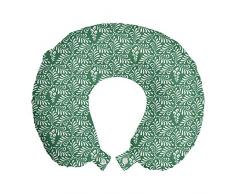 ABAKUHAUS Antique Orientale Cuscino da Viaggio, Foglie orientali, Accessorio in Schiuma di Memoria per Viaggio, 30 cm x 30 cm, Giada Verde e Bianco