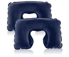 com-four® 2x cuscino gonfiabile per il supporto del collo - pratico cuscino per il collo da far saltare in aria - cuscino da viaggio ideale per aerei, treni e autobus (blu scuro)