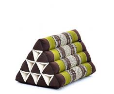 LEEWADEE cuscino triangolare thailandese: poggiatesta kapok naturale, schienale confortevole per la lettura, cuscino fatto a mano, 50 x 33 x 33 cm, marrone verde