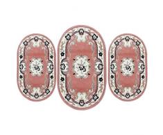 Carillo Set Parure Tappeto + Scendiletto 3 pz Tappeti ovali Chinese Garden Dis.2038 P428 Rosa