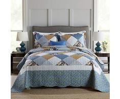 Qucover - Copriletto Trapuntato Trapuntino Invernale Matrimoniale/Una Piazza e Mezza 230 x 250 cm con Due Federe in Microfibra Double Face (Patchwork 01)