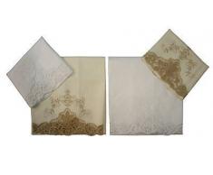 Coppia Asciugamano + ospite in Puro Lino Ricamo a Mano Sfilato Siciliano