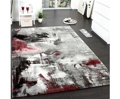 Paco Home Tappeto dal Design Moderno E Motivo Tela Effetto mélange - Grigio, Rosso, Panna, Dimensione:120x170 cm