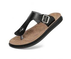 Harssidanzar Infradito in pelle, supporto per arco plantare morbido cuscino plantare comfort piatto indoor outdoor beach infradito per uomo KM217,Nero,Größe 45