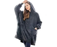 Aisbo Plaid Felpa Coperta con Maniche - Pigiama Coperta Indossabile Donna e Uomo Oversize con Manica e Cappuccio Plaid da Divano con Braccia Pile, Hoodie Blanket (Grigio,95x85cm)