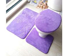 Tappeto piedistallo antiscivolo bagno 3PCS + coperchio copriwater + set lavabile tappetino da bagno, viola