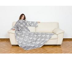 Coperta maniche CANI GRIGIO, soffice plaid maniche, coperta in pile, Microfibra, tasca centrale, 180x140cm, pile donna, coperta singola pile, plaid divano o coperta per cani, coperta con maniche