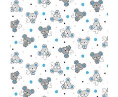 Stoffa 100% cotone, per bambini, vendita al metro, per lavori di cucito artigianali (topi con pois bianchi e blu, 200 x 160 cm)