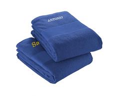 Colorfamily Coppia Asciugamani da Spiaggia PERSONALIZZABILI con Ricamo Telo Mare in Spugna Grande, Asciugamano Fitness ad Asciugatura Rapida 90 x 170 cm, Asciugamano da Viaggio Leggero e Portatile