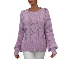 Generic Maglia a Maniche Lunghe Allentata con Scollo Tondo Pullover allUncinetto da Donna Casual Piumino per Cani (b-Purple, XL)