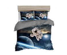 Timiany Bedding Set 3D Galaxy Starry Sky Universe Moon Trapunta E Federa 135x200+80x80cm Copripiumino per Bambini per Letti Singoli/matrimoniali (Astronauta,155x220+50x75)