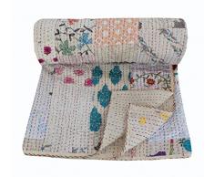 NANDNANDINI TESSILE Kantha copriletto in cotone zingaro decorazione per la casa indiano fatto a mano patchwork antico vintage Kantha trapunta boho bohemien divano coperta (King)