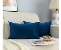 Coppia Federe Cuscini in Velluto Per Divano e Letto Copricuscini Antiacaro e Ipoallergenico Arredamento Casa con Zip Invisibile 2 pezzi (30x50cm, Blu)