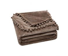 MIULEE 1 Pezzo Coperta per Divano Plaid in Flanella con Pompons Coperta Singolo e Comoda Matrimoniale Letto Coperta Morbida per Decorazioni Casa Poltrona by 150X200 CM Cachi Scuro