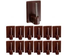 Gancio autoadesivo per bastone, 12 pz, Marrone, misura 25 x 17 mm, ganci per tenda, ganci per zanzariere, gancio adesivo per tende a finestra, aggancio per bastoni su finestre in PVC, curtain hook