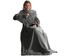 CelinaTex TV Decke coperta soffice con maniche tasche tasche per i piedi microfibra pile Coral coperta 150 x 180 cm grigio