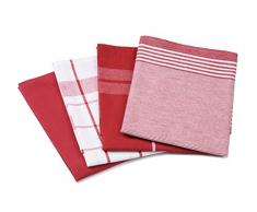 Gözze - Set di Strofinacci, 4 Pezzo, 100% Cotone Jacquard, Materiale Molto Spesso (200 g/m²), 100% Cotone, 50 x 70 cm - Rosso
