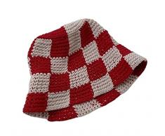 Cappello A Secchiello allUncinetto Fatto A Mano Plaid A Tesa Larga Cappello da Sole A Maglia allUncinetto Fiori Cappelli per Viaggi Allaperto (Color : 2, Size : 56-58cm)