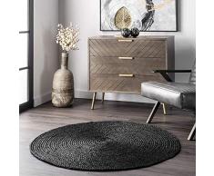 HomeDecorBoutique - Tappeto rotondo in juta nera, fatto a mano, in stile indiano, rotondo, 70 cm, colore: Nero