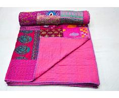 Colore Rosa Patchwork Decor Old Vintage Queen/King Size Ricamo Kantha Quilt Home Decorative Khambadiya Kantha Trapunta Kantha Copriletto indiano Trapunta con 2 Cuscini